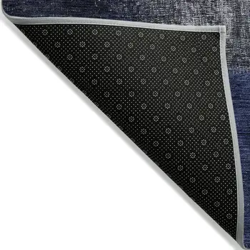 3' X 5' Navy Blue And Denim Blue Patchwork Washable Indoor Outdoor Area Rug
