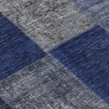 8' Navy Blue And Denim Blue Round Patchwork Washable Indoor Outdoor Area Rug