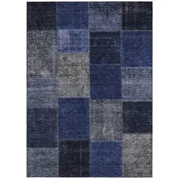 8' X 10' Navy Blue And Denim Blue Patchwork Washable Indoor Outdoor Area Rug