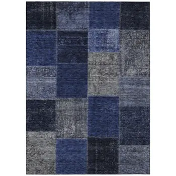 8' X 10' Navy Blue And Denim Blue Patchwork Washable Indoor Outdoor Area Rug