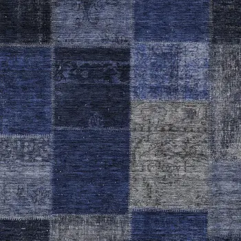 9' X 12' Navy Blue And Denim Blue Patchwork Washable Indoor Outdoor Area Rug