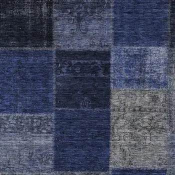 10' X 14' Navy Blue And Denim Blue Patchwork Washable Indoor Outdoor Area Rug