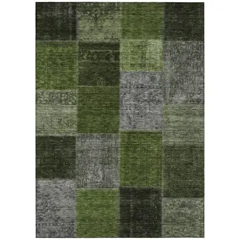 3' X 5' Olive Green And Artichoke Green Patchwork Washable Indoor Outdoor Area Rug