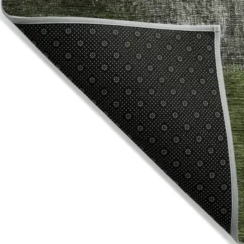 3' X 5' Olive Green And Artichoke Green Patchwork Washable Indoor Outdoor Area Rug