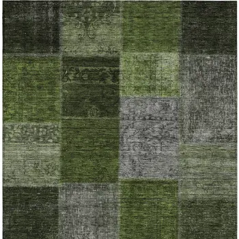 8' X 10' Olive Green And Artichoke Green Patchwork Washable Indoor Outdoor Area Rug