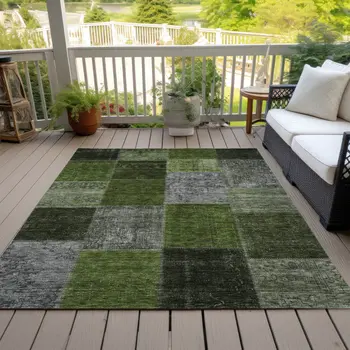 8' X 10' Olive Green And Artichoke Green Patchwork Washable Indoor Outdoor Area Rug