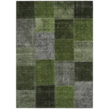 9' X 12' Olive Green And Artichoke Green Patchwork Washable Indoor Outdoor Area Rug