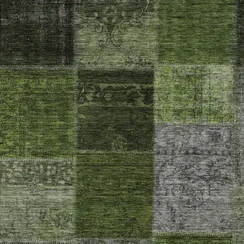9' X 12' Olive Green And Artichoke Green Patchwork Washable Indoor Outdoor Area Rug