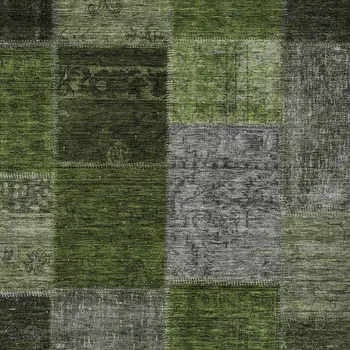 10' X 14' Olive Green And Artichoke Green Patchwork Washable Indoor Outdoor Area Rug