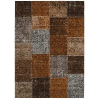 3' X 5' Orange And Taupe Patchwork Washable Indoor Outdoor Area Rug