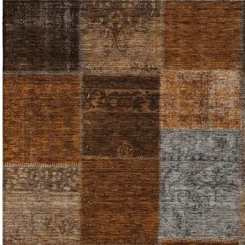 3' X 5' Orange And Taupe Patchwork Washable Indoor Outdoor Area Rug