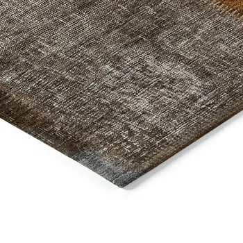 9' X 12' Orange And Taupe Patchwork Washable Indoor Outdoor Area Rug