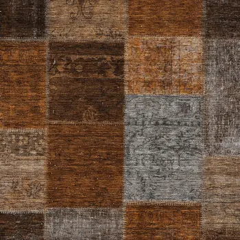 9' X 12' Orange And Taupe Patchwork Washable Indoor Outdoor Area Rug