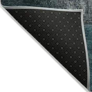 10' X 14' Teal Blue Aqua And Charcoal Patchwork Washable Indoor Outdoor Area Rug