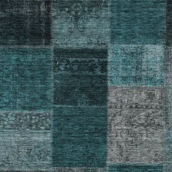 10' X 14' Teal Blue Aqua And Charcoal Patchwork Washable Indoor Outdoor Area Rug