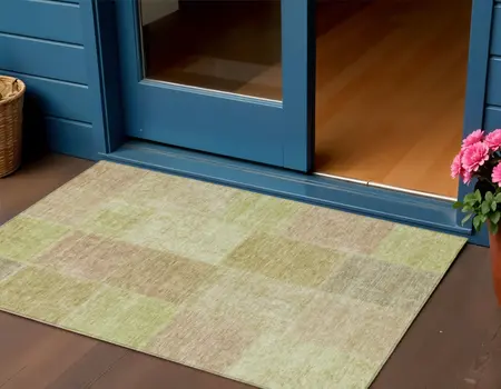 3' X 5' Green Copper And Mint Green Patchwork Washable Indoor Outdoor Area Rug
