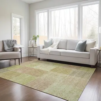 3' X 5' Green Copper And Mint Green Patchwork Washable Indoor Outdoor Area Rug
