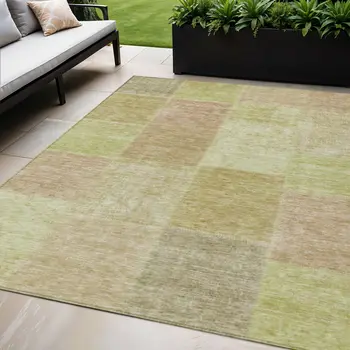 5' X 8' Green Copper And Mint Green Patchwork Washable Indoor Outdoor Area Rug