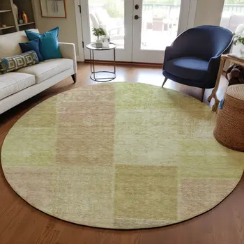 8' Green Copper And Mint Green Round Patchwork Washable Indoor Outdoor Area Rug