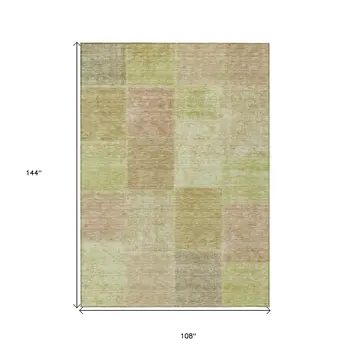 9' X 12' Green Copper And Mint Green Patchwork Washable Indoor Outdoor Area Rug