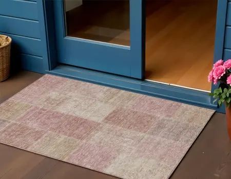 3' X 5' Blush Pink And Mauve Patchwork Washable Indoor Outdoor Area Rug