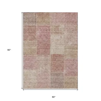 5' X 8' Blush Pink And Mauve Patchwork Washable Indoor Outdoor Area Rug