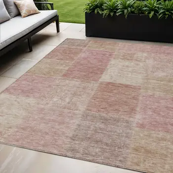 5' X 8' Blush Pink And Mauve Patchwork Washable Indoor Outdoor Area Rug