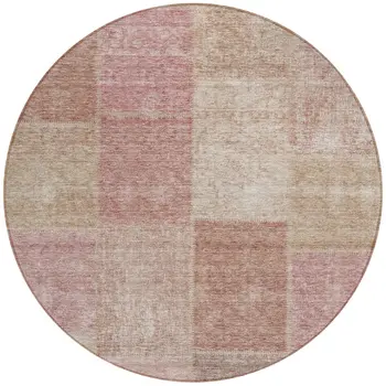 8' Blush Pink And Mauve Round Patchwork Washable Indoor Outdoor Area Rug