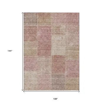 9' X 12' Blush Pink And Mauve Patchwork Washable Indoor Outdoor Area Rug