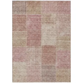 9' X 12' Blush Pink And Mauve Patchwork Washable Indoor Outdoor Area Rug