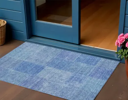 3' X 5' Denim Blue And Sky Blue Patchwork Washable Indoor Outdoor Area Rug