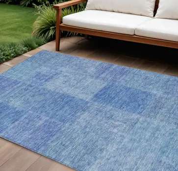 8' X 10' Denim Blue And Sky Blue Patchwork Washable Indoor Outdoor Area Rug