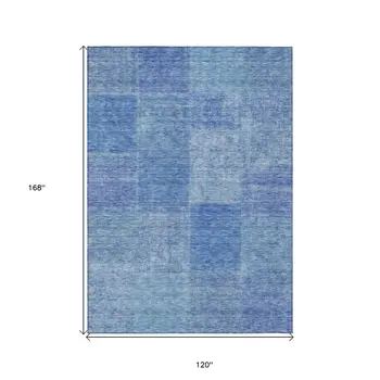 10' X 14' Denim Blue And Sky Blue Patchwork Washable Indoor Outdoor Area Rug