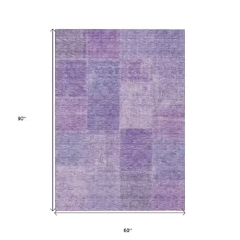 5' X 8' Lavender And Purple Patchwork Washable Indoor Outdoor Area Rug