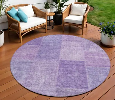 8' Lavender And Purple Round Patchwork Washable Indoor Outdoor Area Rug
