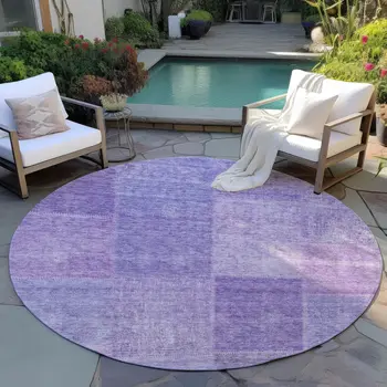8' Lavender And Purple Round Patchwork Washable Indoor Outdoor Area Rug