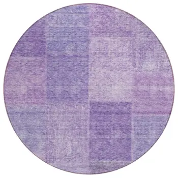 8' Lavender And Purple Round Patchwork Washable Indoor Outdoor Area Rug