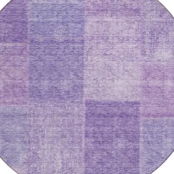 8' Lavender And Purple Round Patchwork Washable Indoor Outdoor Area Rug