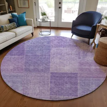 8' Lavender And Purple Round Patchwork Washable Indoor Outdoor Area Rug