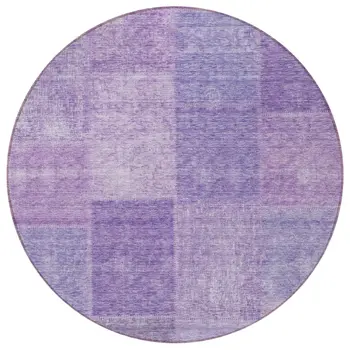 8' Lavender And Purple Round Patchwork Washable Indoor Outdoor Area Rug