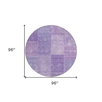 8' Lavender And Purple Round Patchwork Washable Indoor Outdoor Area Rug