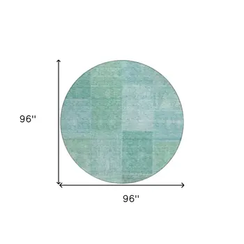 8' Teal Blue Sage And Green Round Patchwork Washable Indoor Outdoor Area Rug