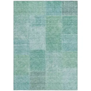 8' X 10' Teal Blue Sage And Green Patchwork Washable Indoor Outdoor Area Rug