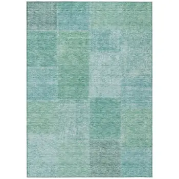 9' X 12' Teal Blue Sage And Green Patchwork Washable Indoor Outdoor Area Rug
