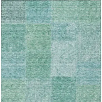 9' X 12' Teal Blue Sage And Green Patchwork Washable Indoor Outdoor Area Rug