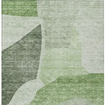 3' X 5' Olive Green And Fern Green Abstract Washable Indoor Outdoor Area Rug