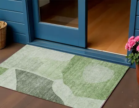 3' X 5' Olive Green And Fern Green Abstract Washable Indoor Outdoor Area Rug