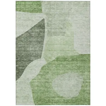3' X 5' Olive Green And Fern Green Abstract Washable Indoor Outdoor Area Rug