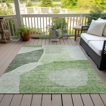 5' X 8' Olive Green And Fern Green Abstract Washable Indoor Outdoor Area Rug