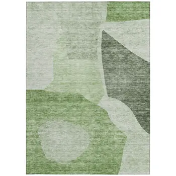 5' X 8' Olive Green And Fern Green Abstract Washable Indoor Outdoor Area Rug